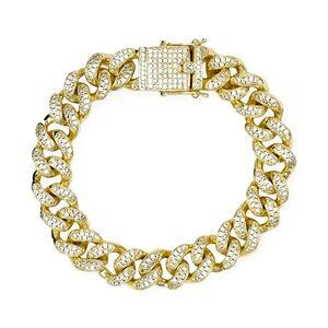 Special Occassion!! Gold Chain 12mm Bracelet With Pave CZ’s All Over, Looks Like